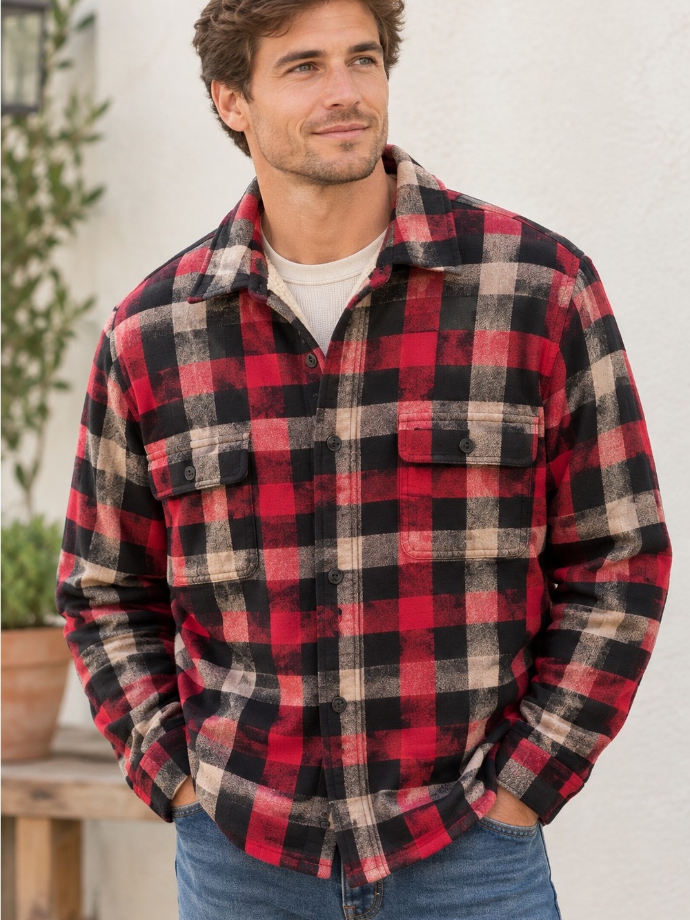 J.Crew Authentic Outerwear Men’s M Sherpa Lined Plaid Shacket